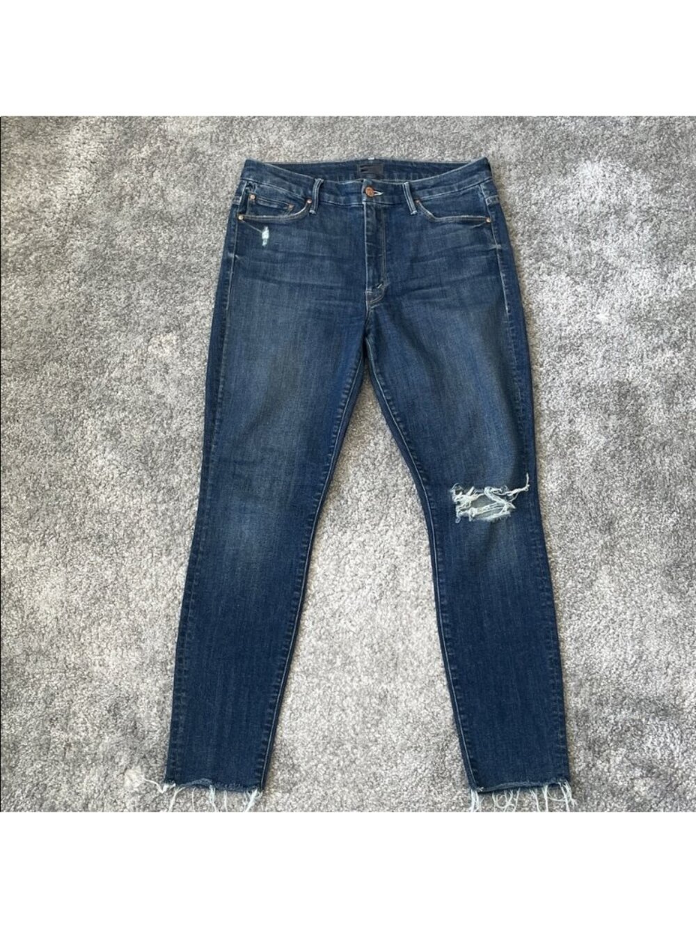 MOTHER Women Jeans High Rise - Dark Blue Distressed